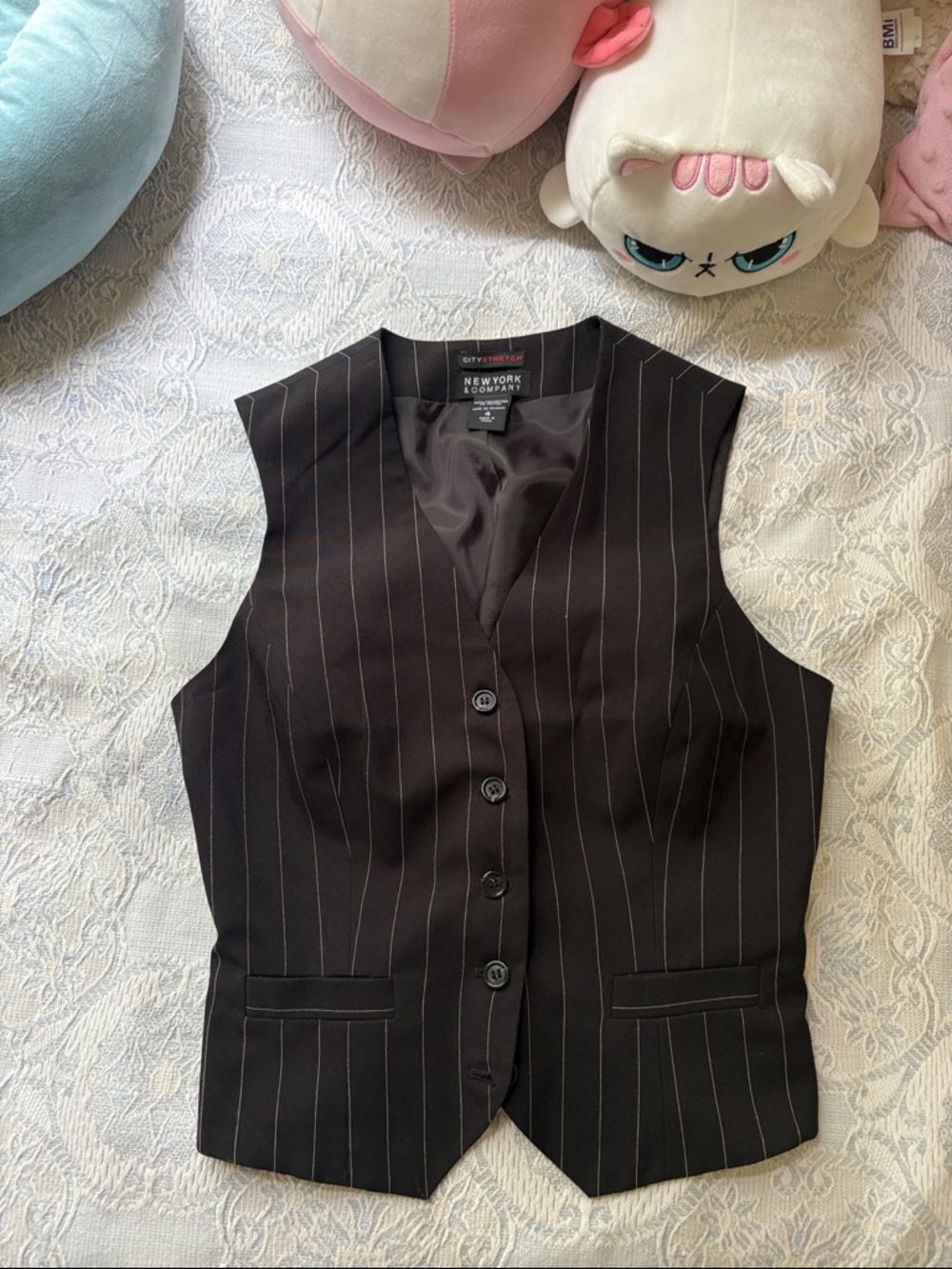 New York & Company Black Pinstripe Vest